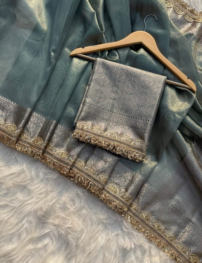 Glass tissue silk saree