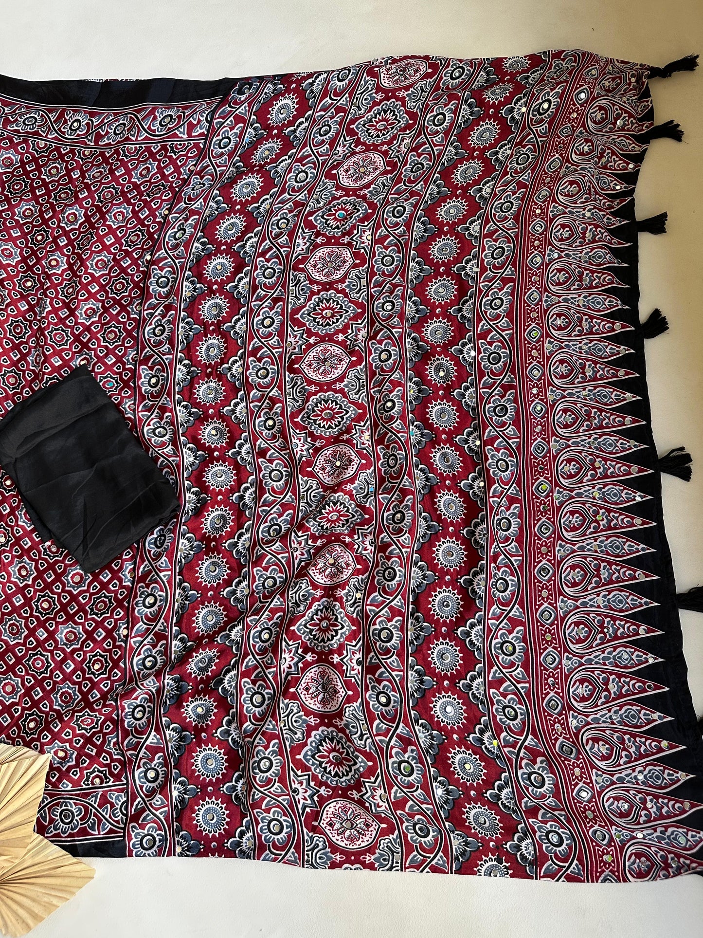 Ajrakh mirror work saree