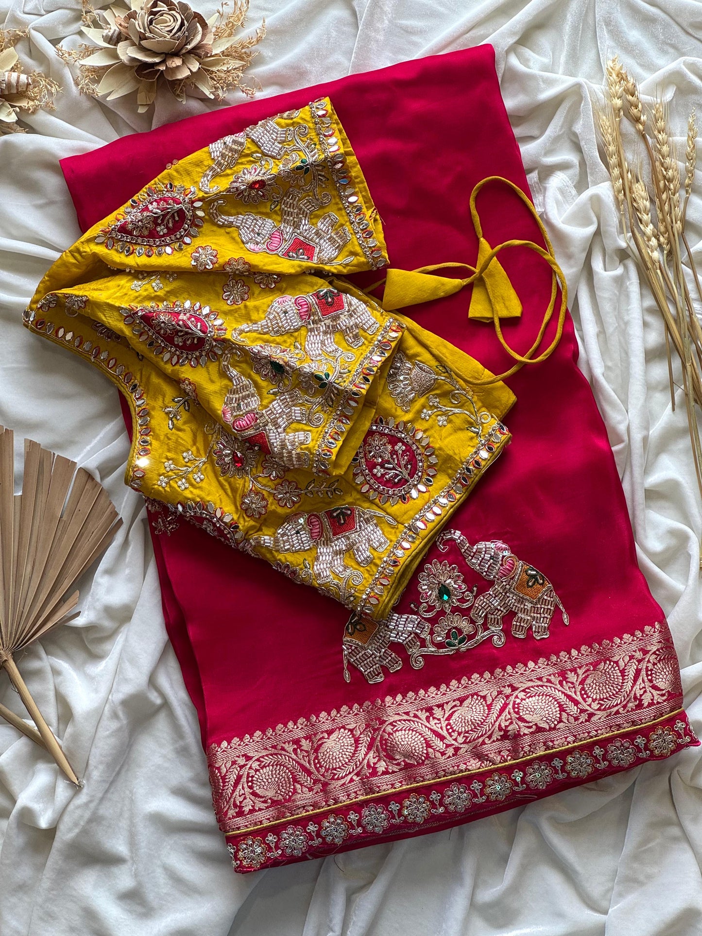 Dola silk saree with beads handwork of elephant