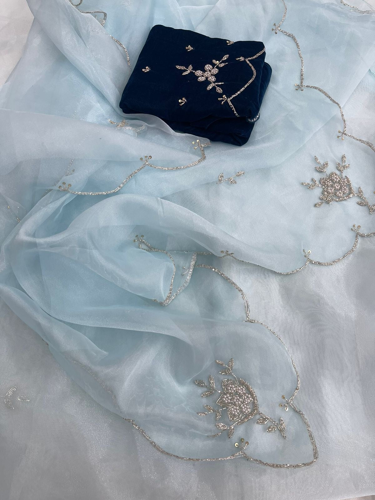 Organza saree with handwork