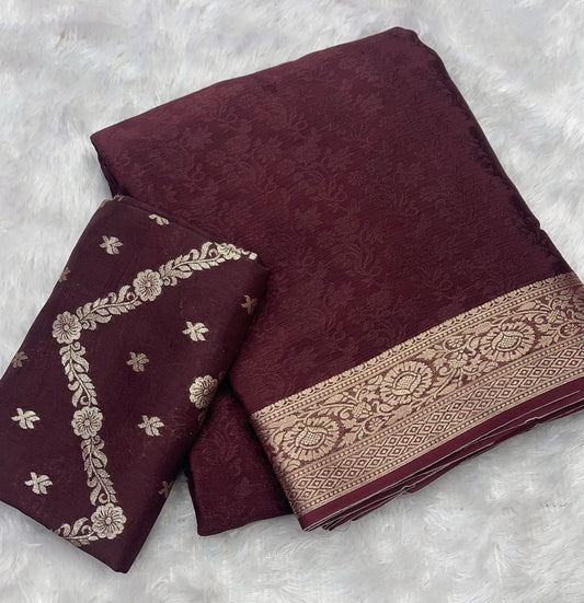 Viscose Chinon  saree
