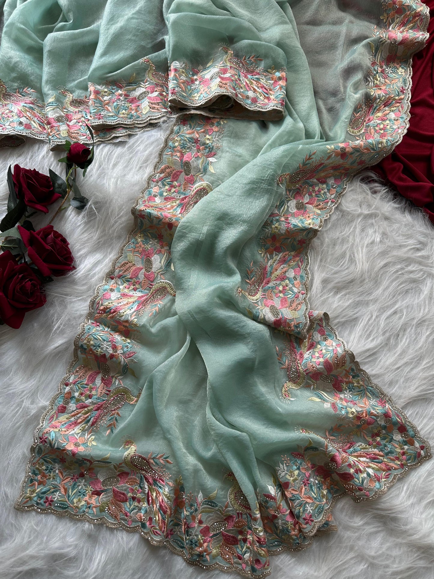 Premium moss chiffon saree