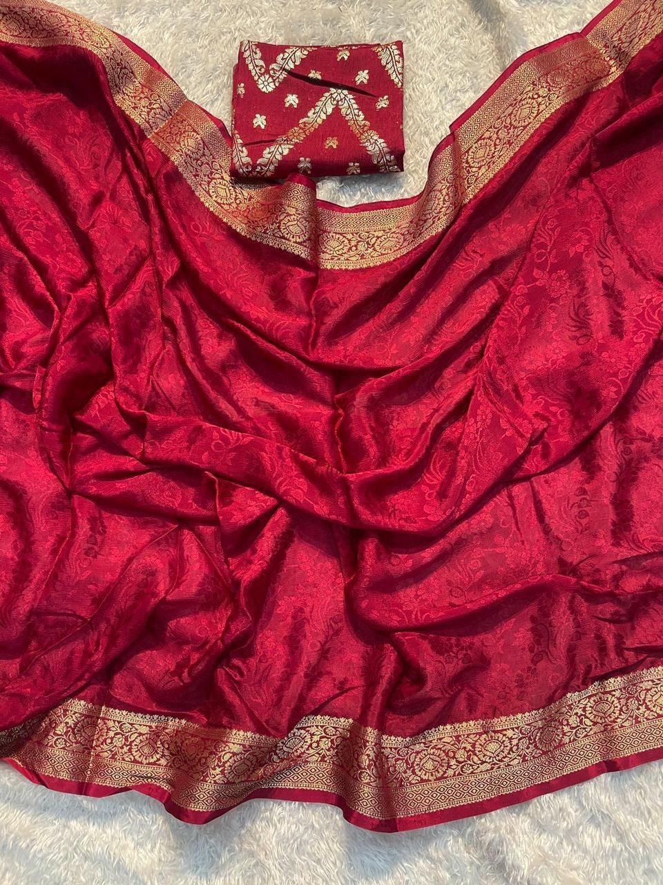Viscose Chinon  saree
