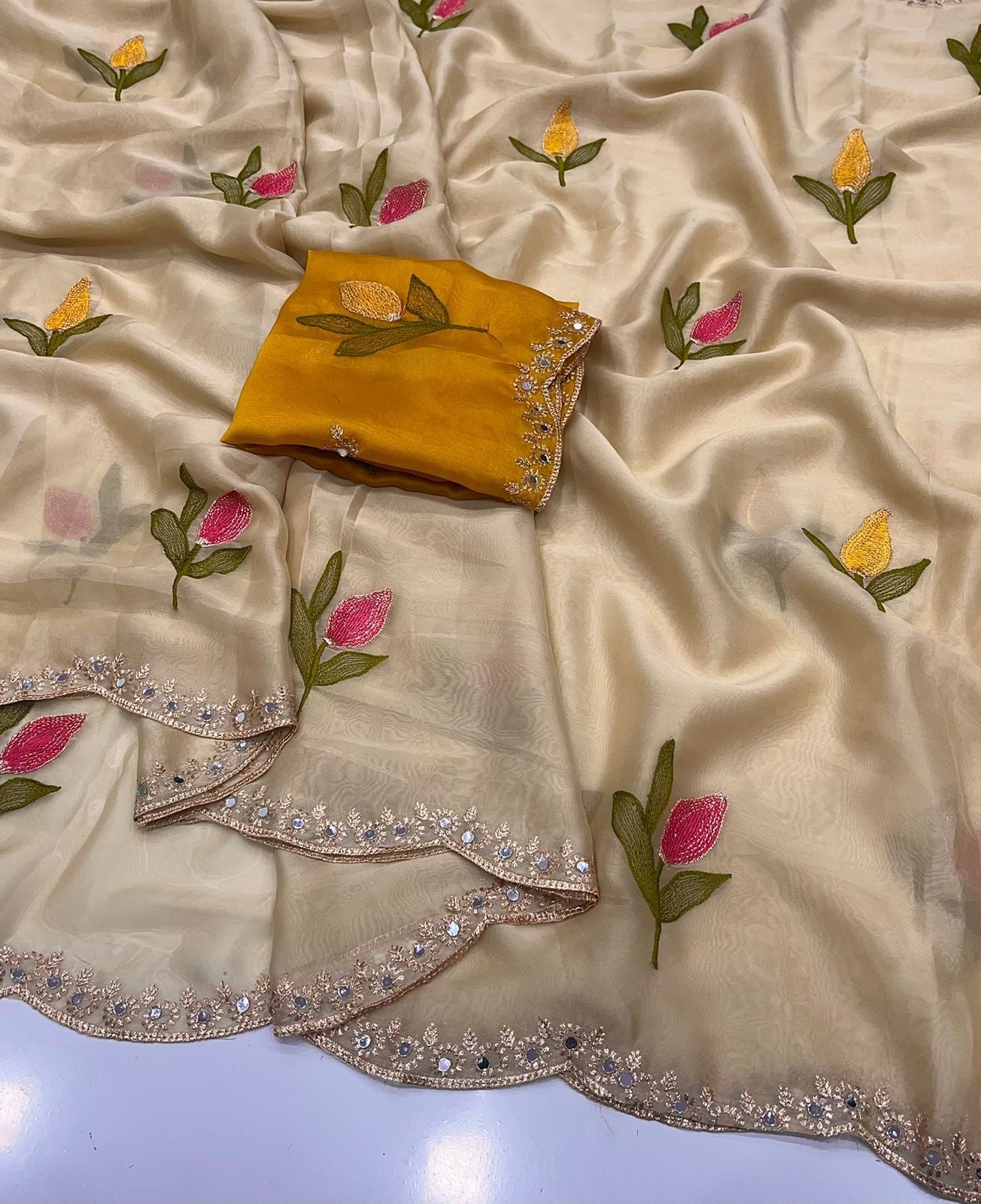 Soft Rangoli silk saree with embroidery work