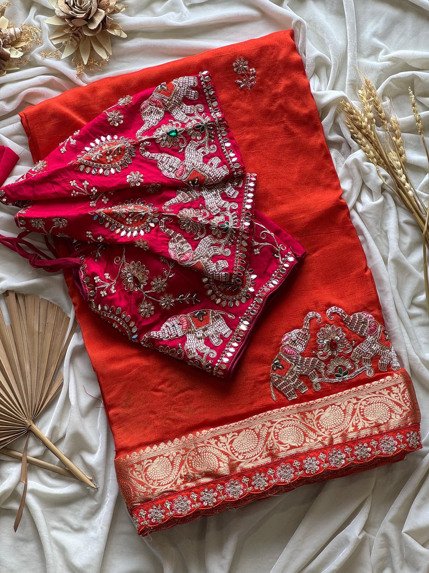 Dola silk saree with beads handwork of elephant