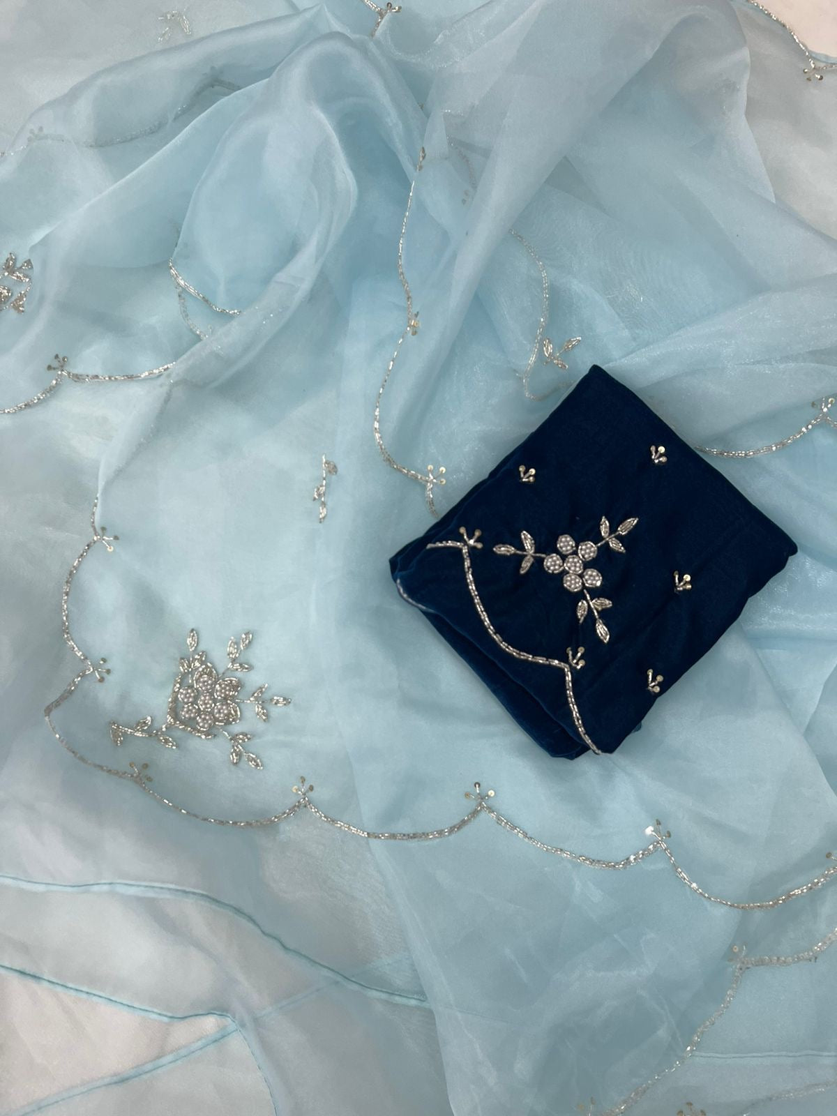 Organza saree with handwork