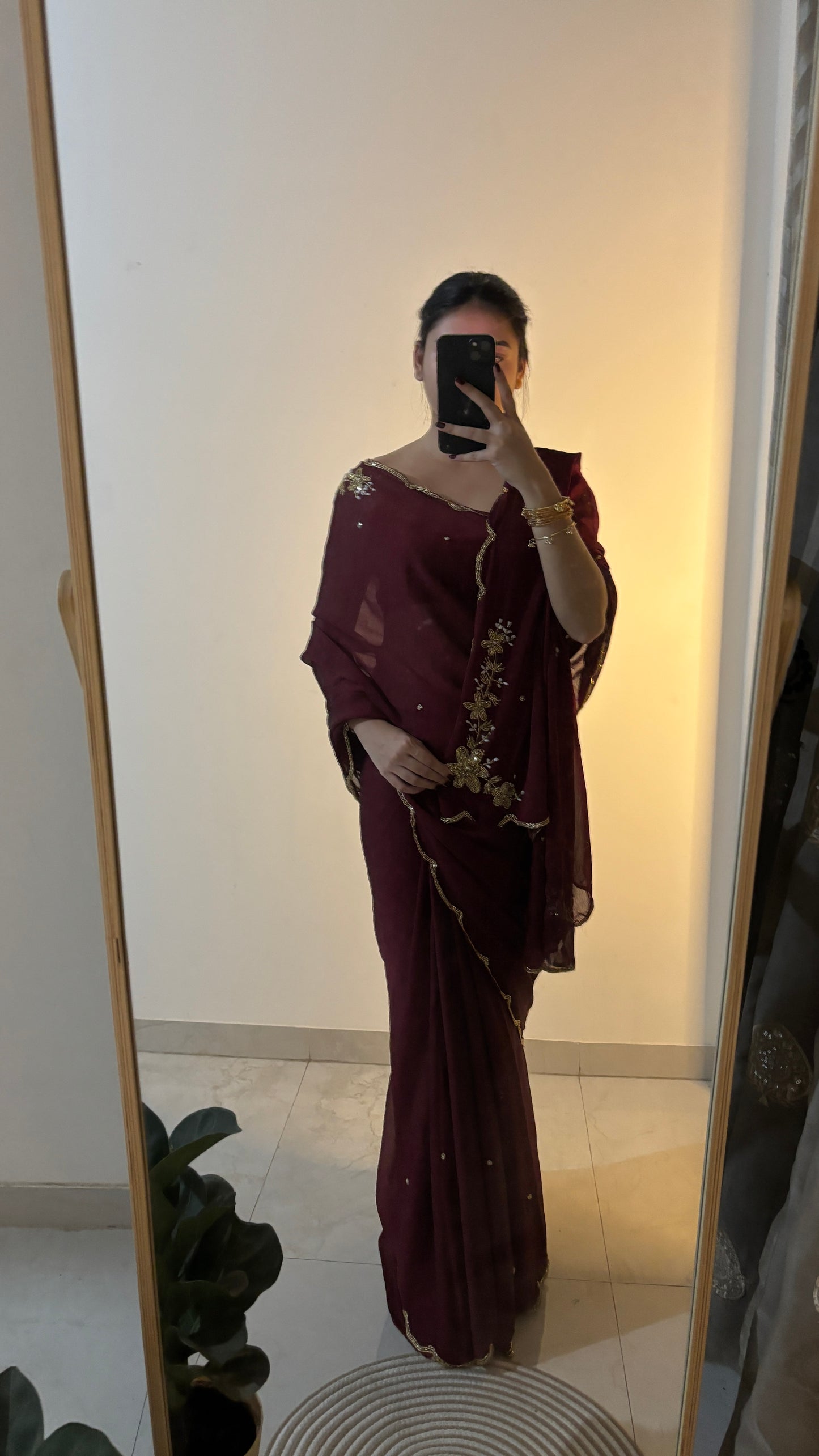 Soft crush saree with beautiful handwork