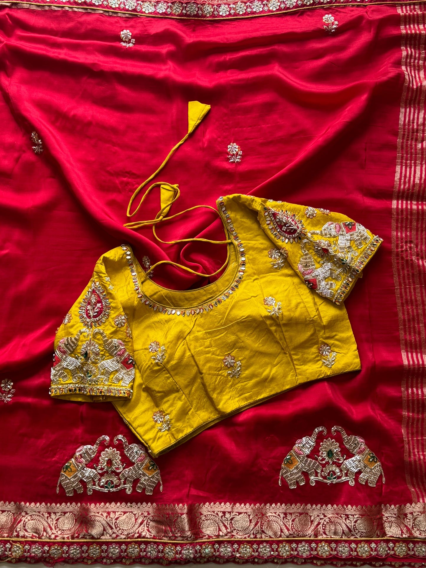 Dola silk saree with beads handwork of elephant