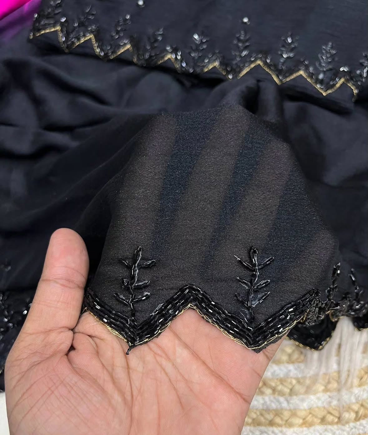viscose chinnon saree with beautiful cutdana buttis