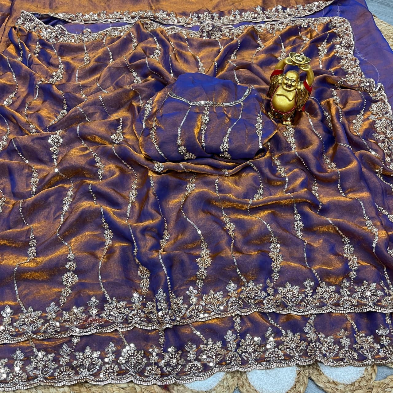 Space silk saree with sequence embroidery