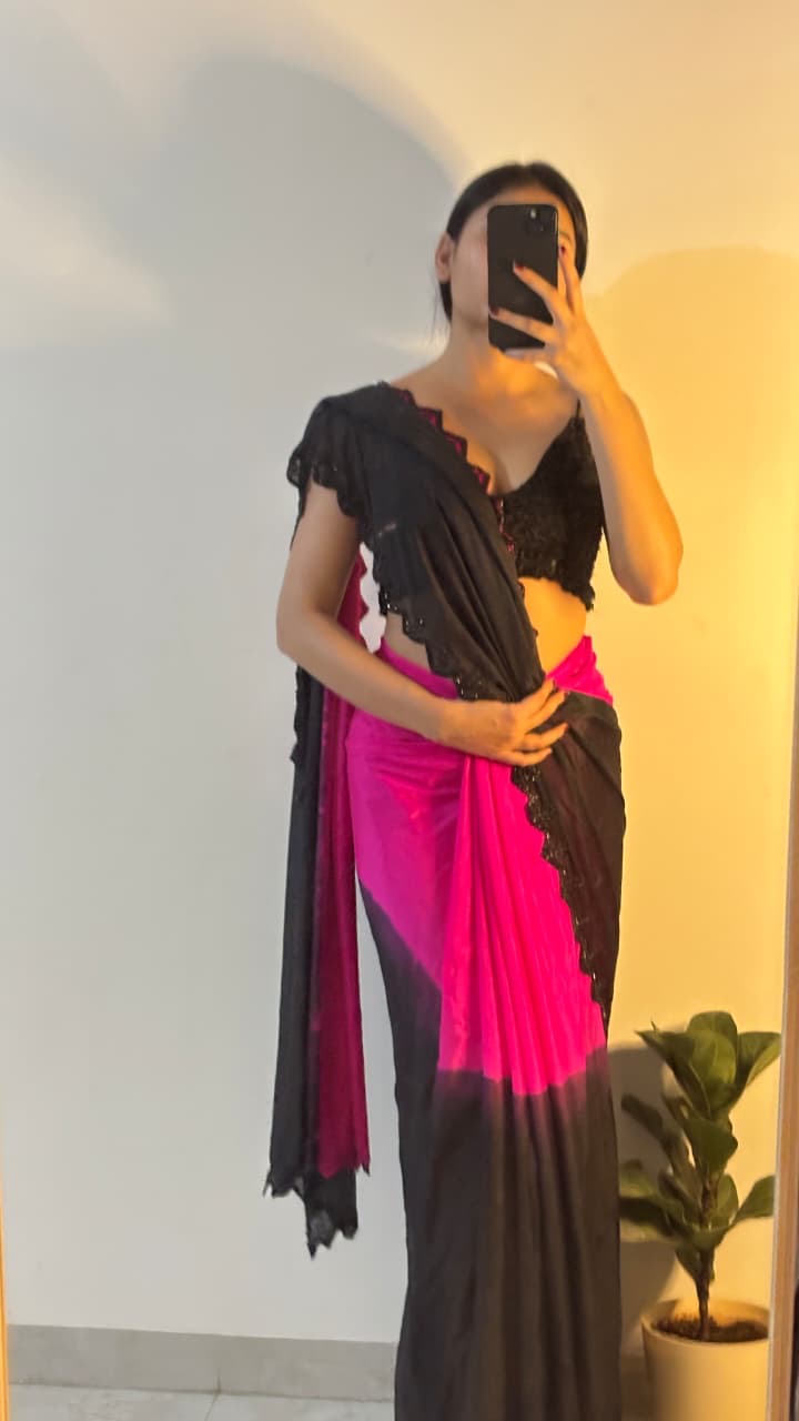 viscose chinnon saree with beautiful cutdana buttis
