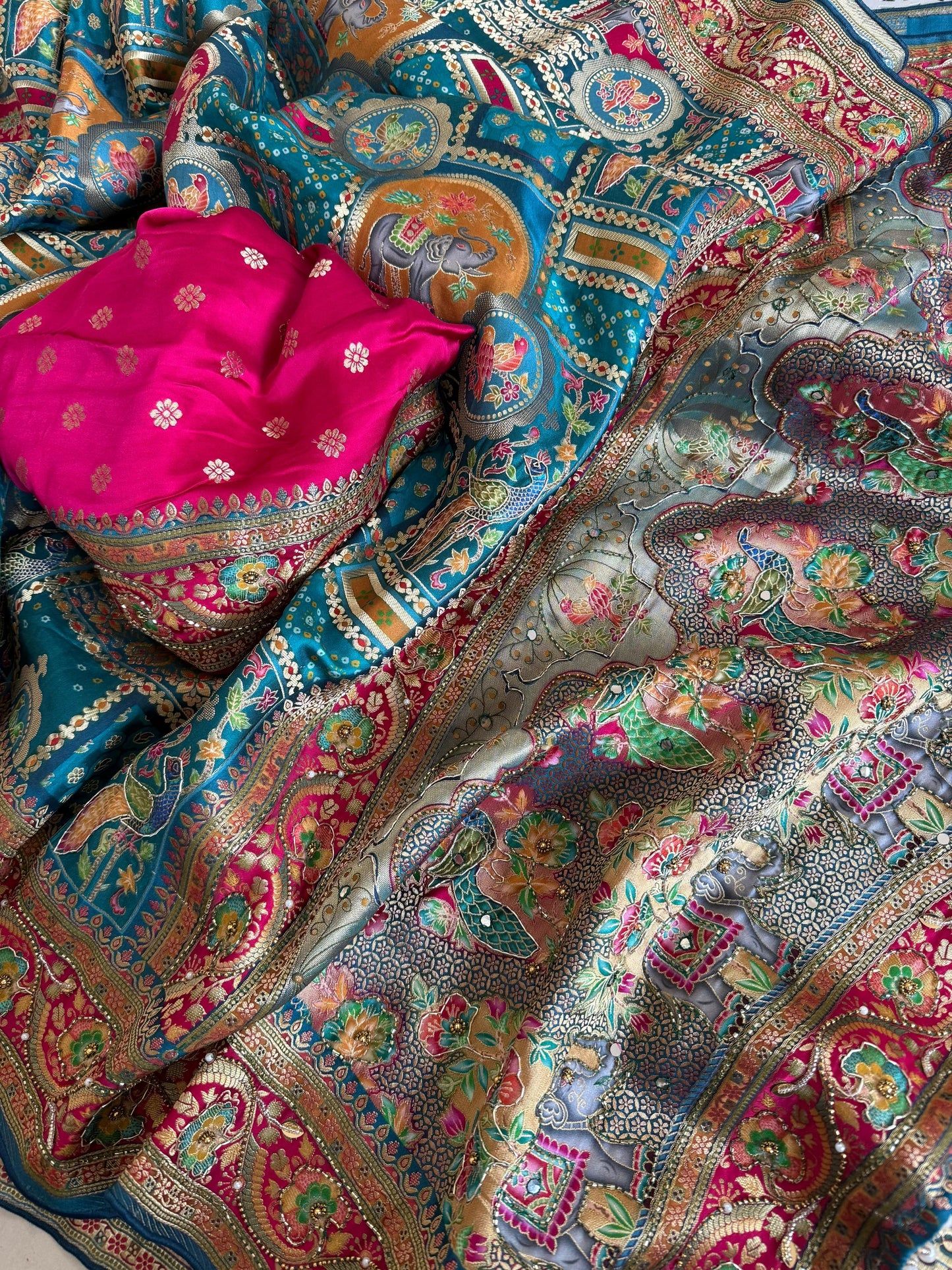 Heavy Pashmina Silk Saree With Zari Weaving Design