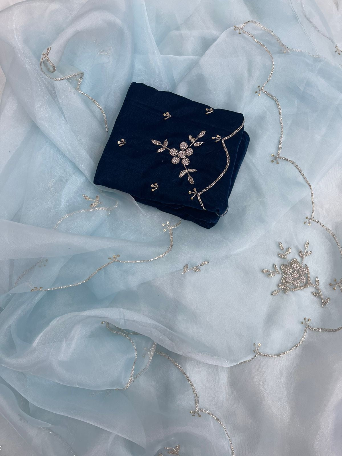 Organza saree with handwork