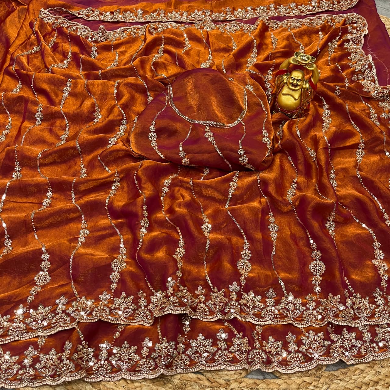 Space silk saree with sequence embroidery