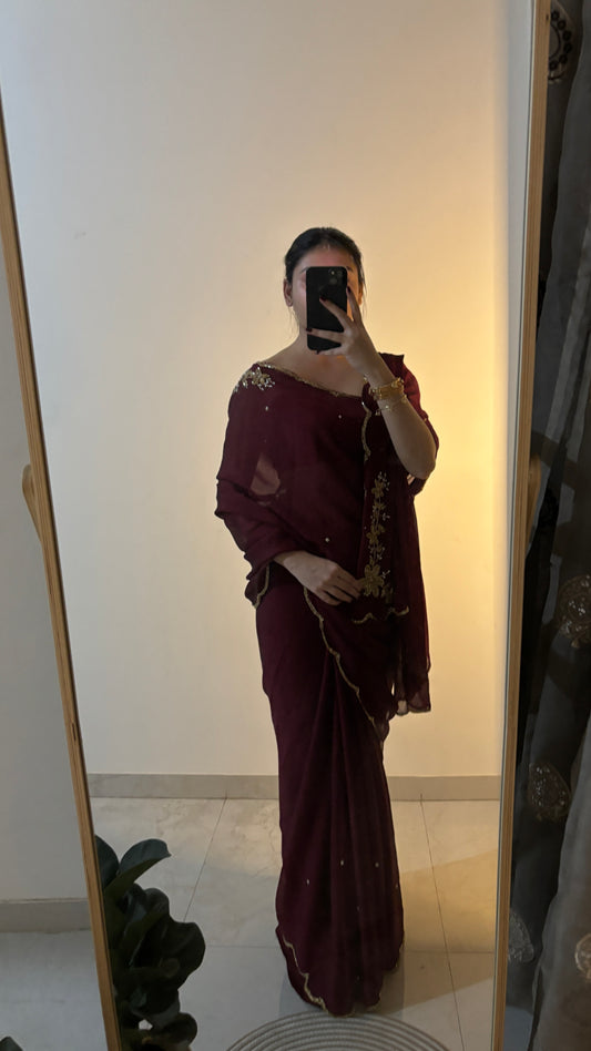Soft crush saree with beautiful handwork