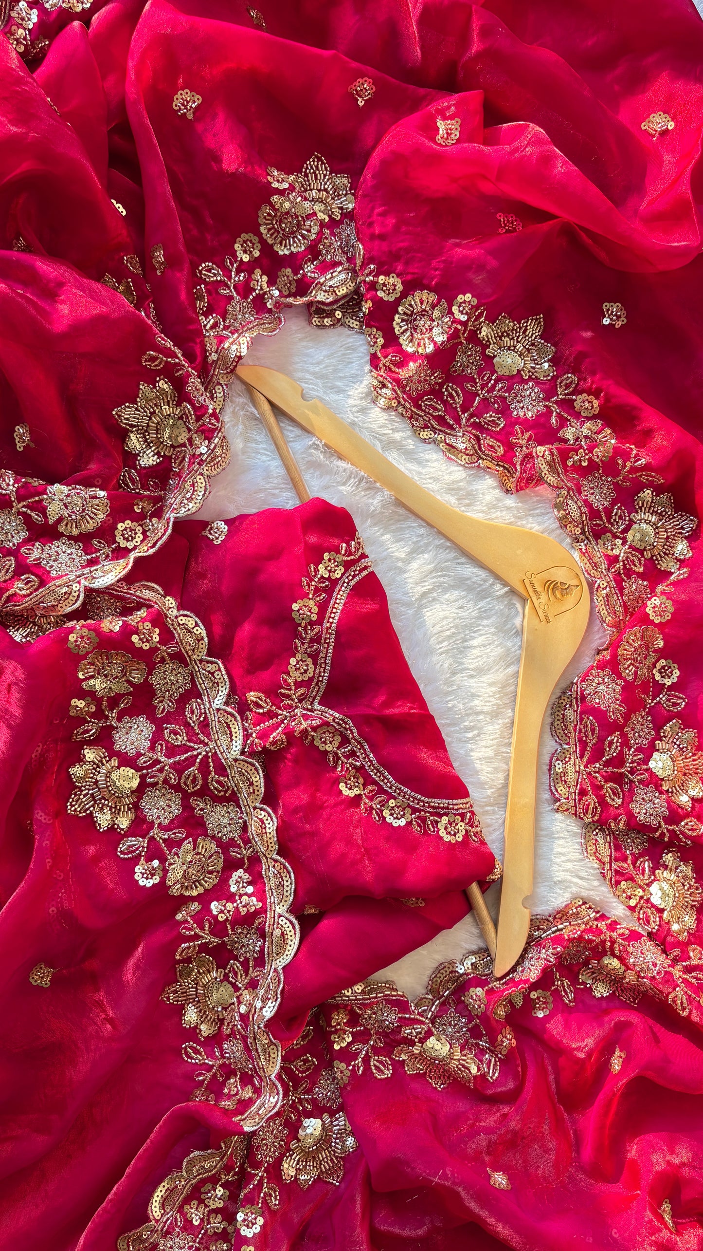 Beautiful satin silk saree with beads work