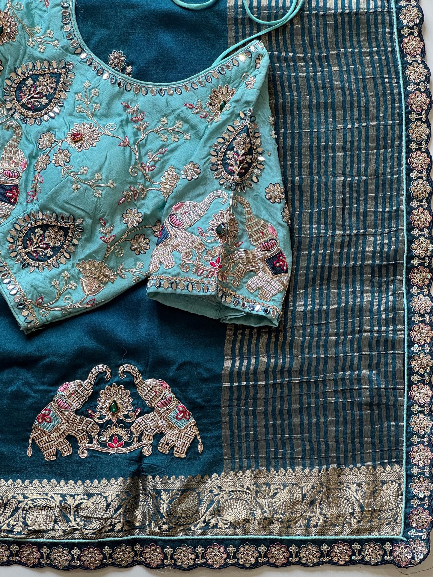Dola silk saree with beads handwork of elephant