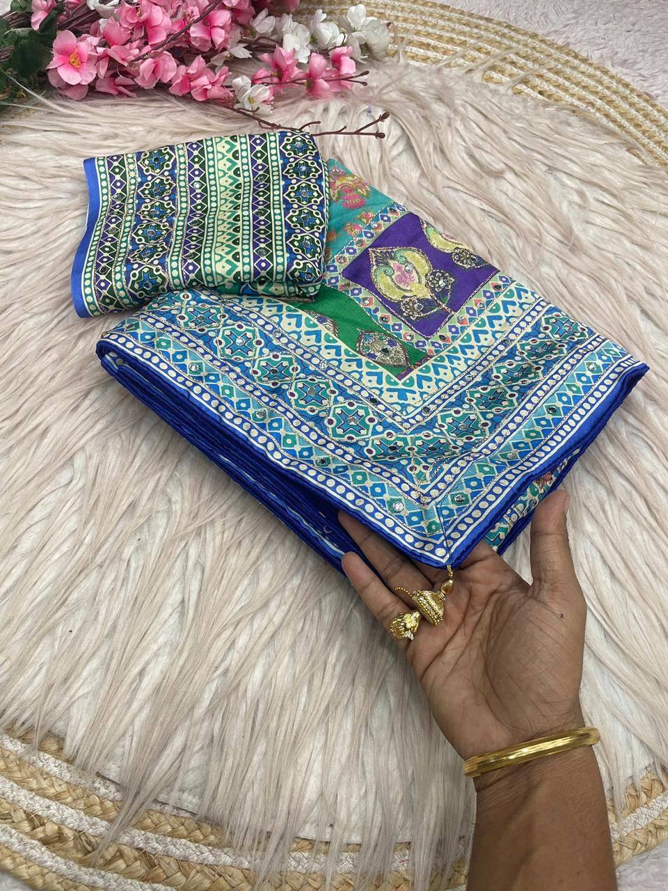 Soft Chinnon with beautiful print saree