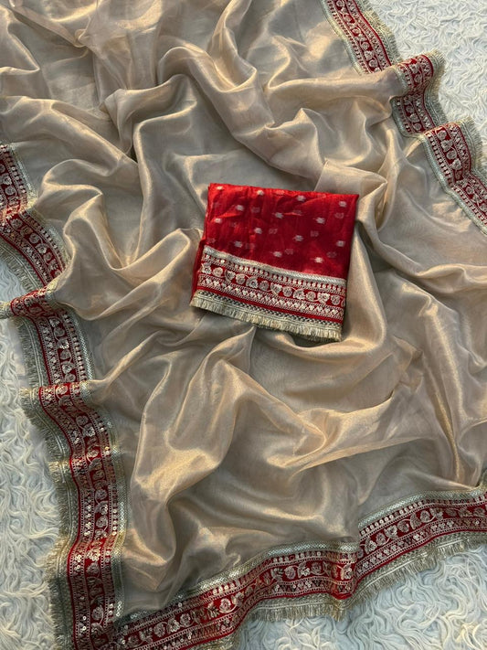 Premium plain tissue silk saree