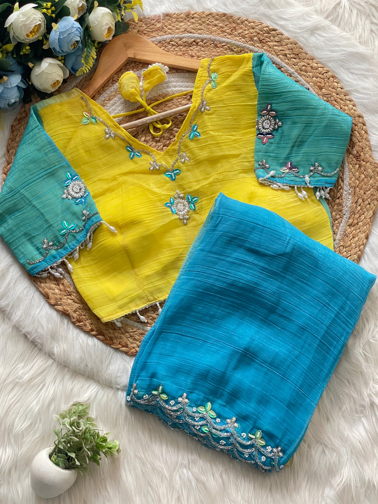 Pure soft crunchy pedding silk saree