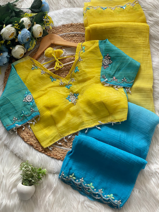 Pure soft crunchy pedding silk saree