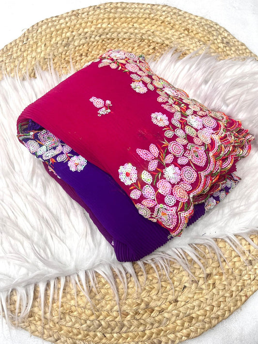 Pure Georgette Crushed Fabric Saree