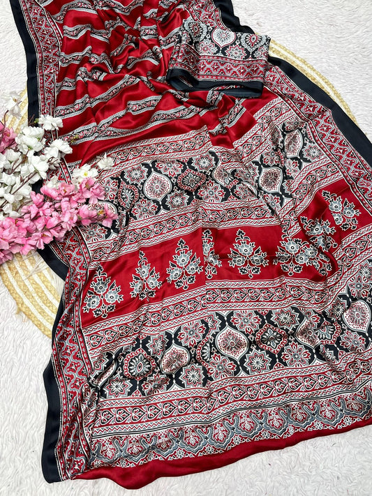 Pure Ajrak modal silk printed Saree