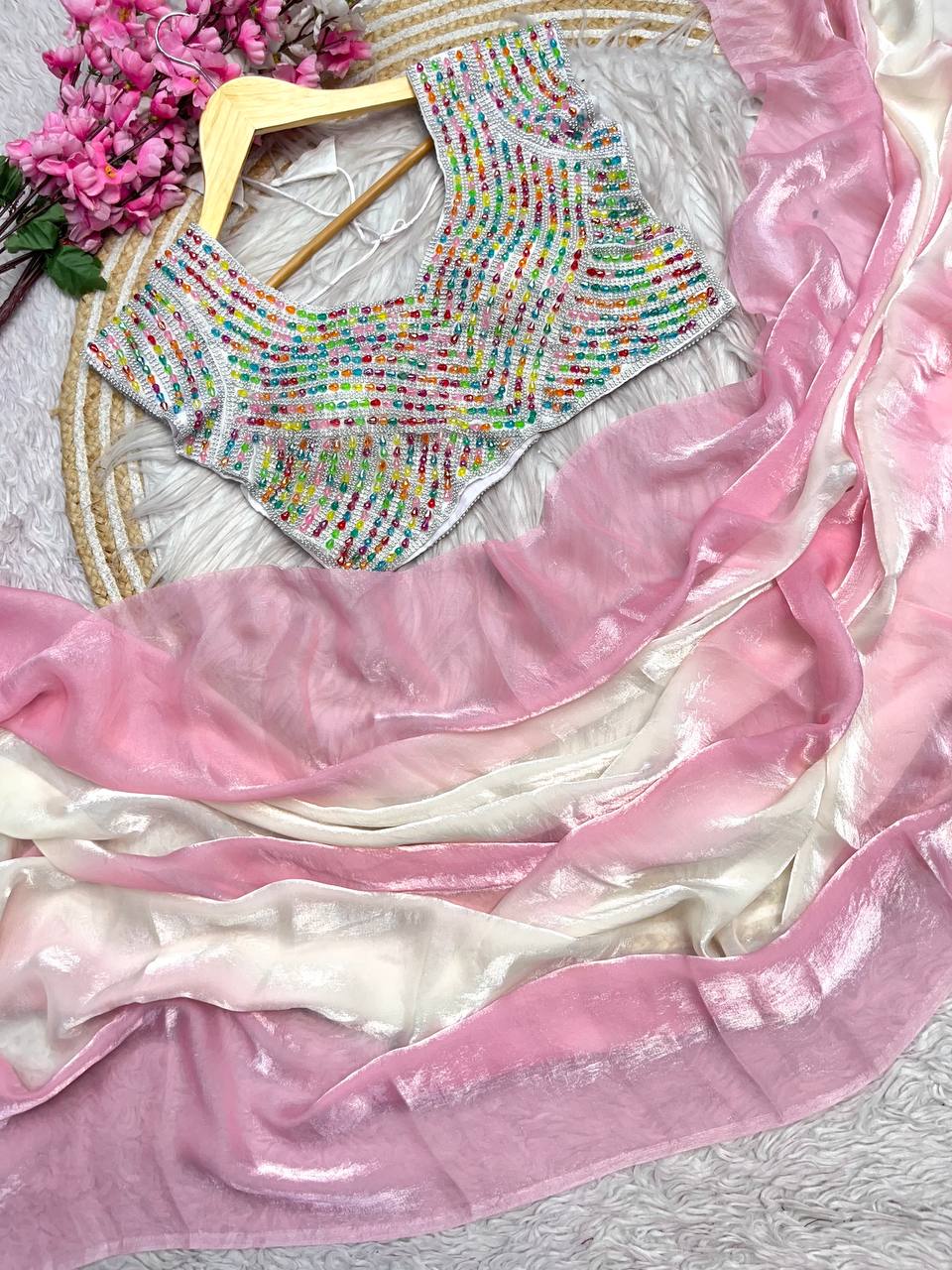 Pure soft fendi sattin padding saree.