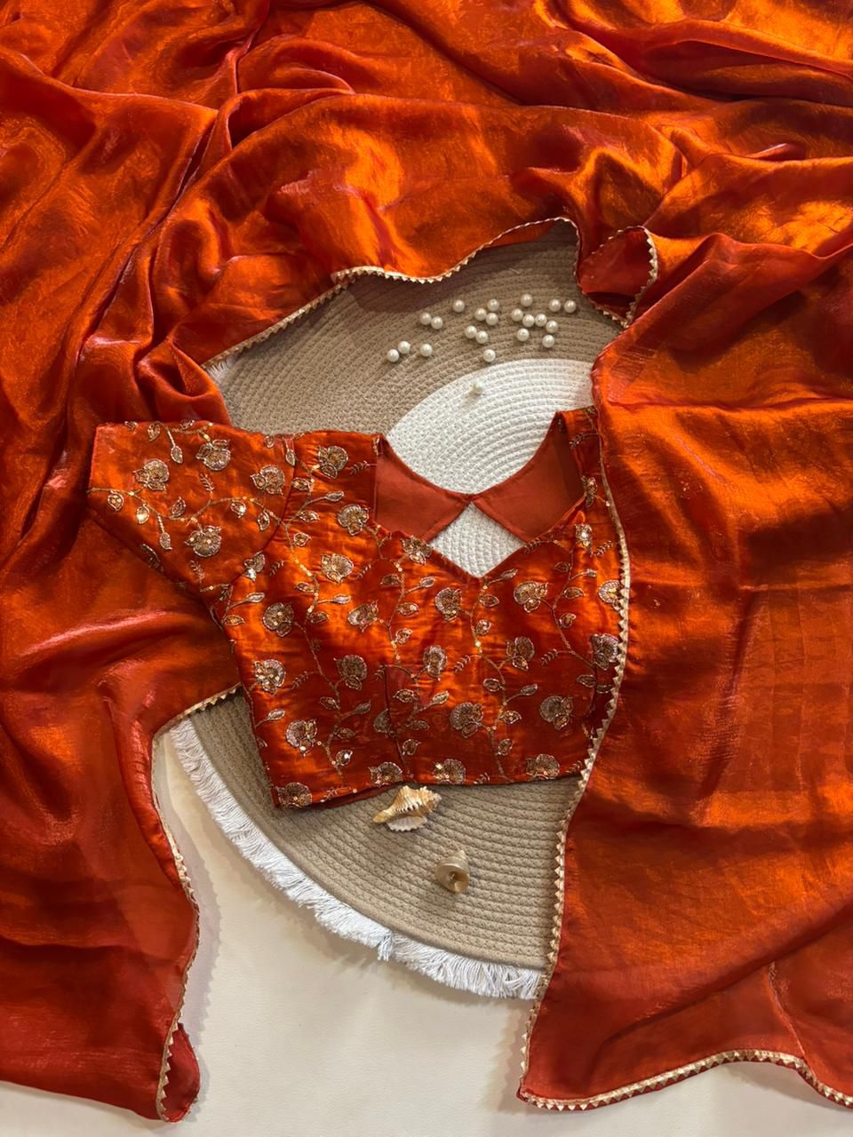 Gold Colour beautiful Designer Saree