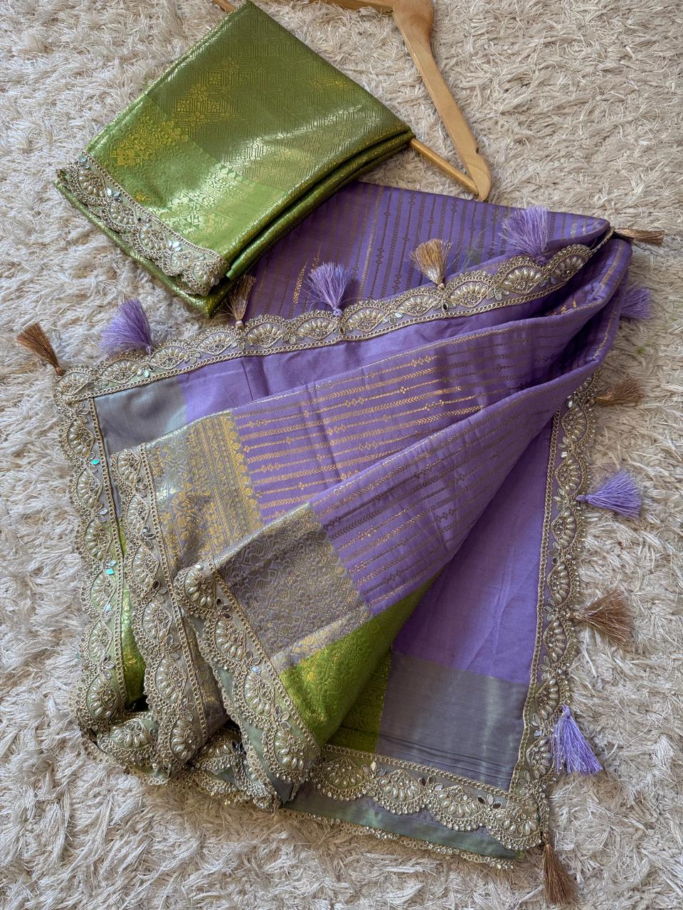 Banarasi Semi Katan Striped Silk Saree