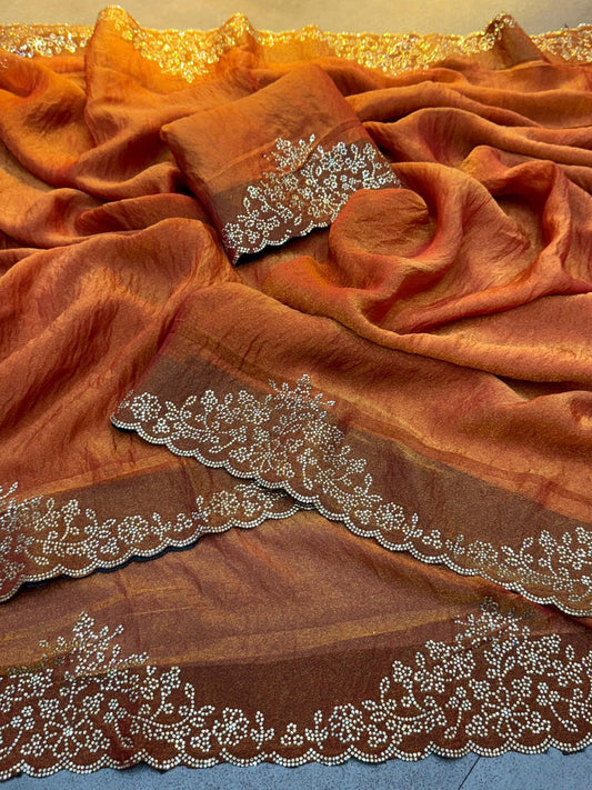SOFT RICH GOLDEN MOSS FENDY SAREE