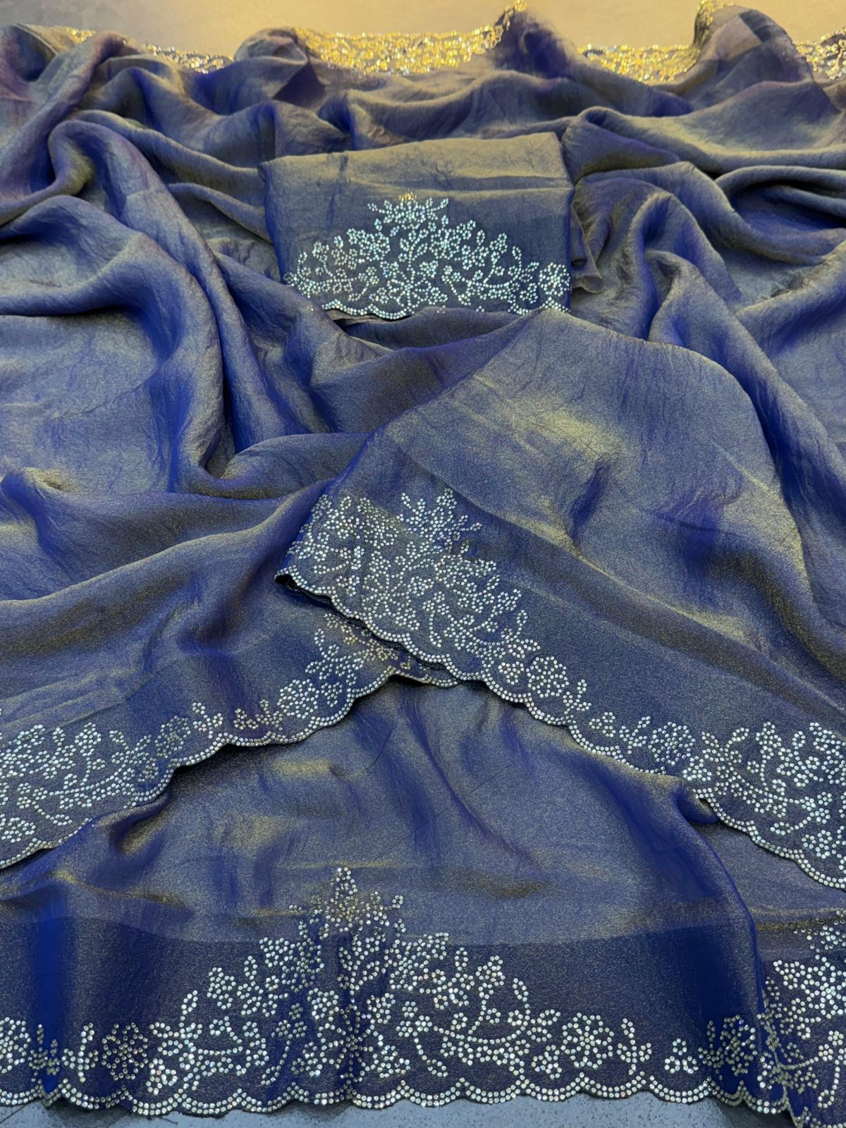 SOFT RICH GOLDEN MOSS FENDY SAREE