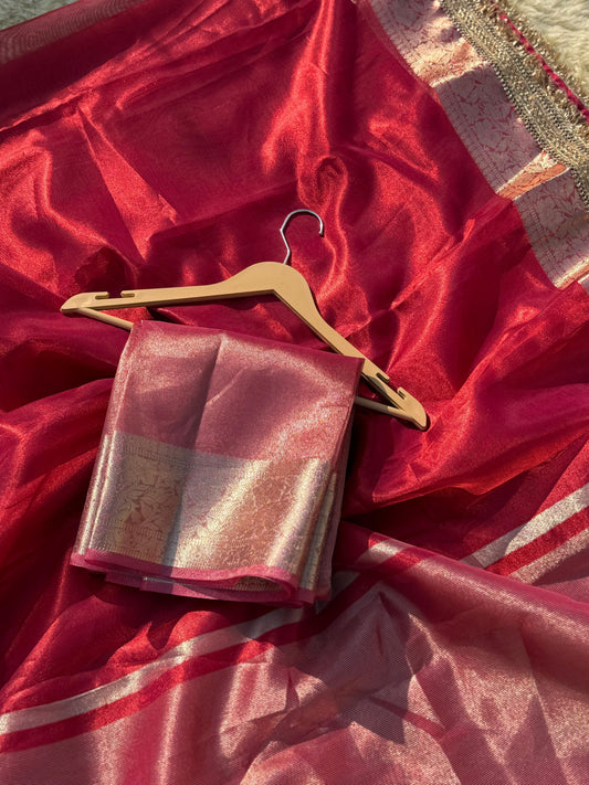 BANARASI SOFT BLOOD RED TISSUE SILK SAREE