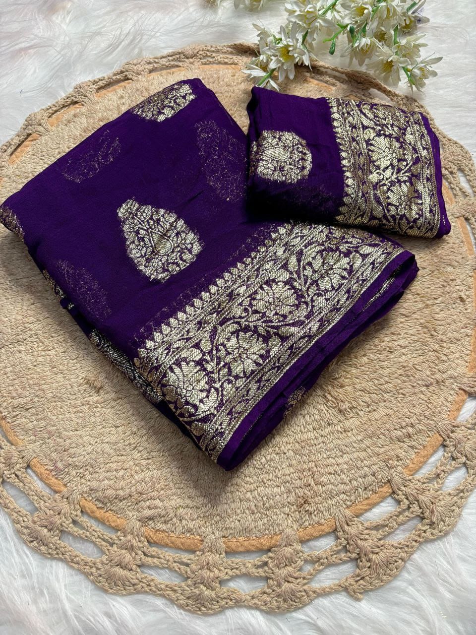 Viscose Georgette Weaving Butta Saree