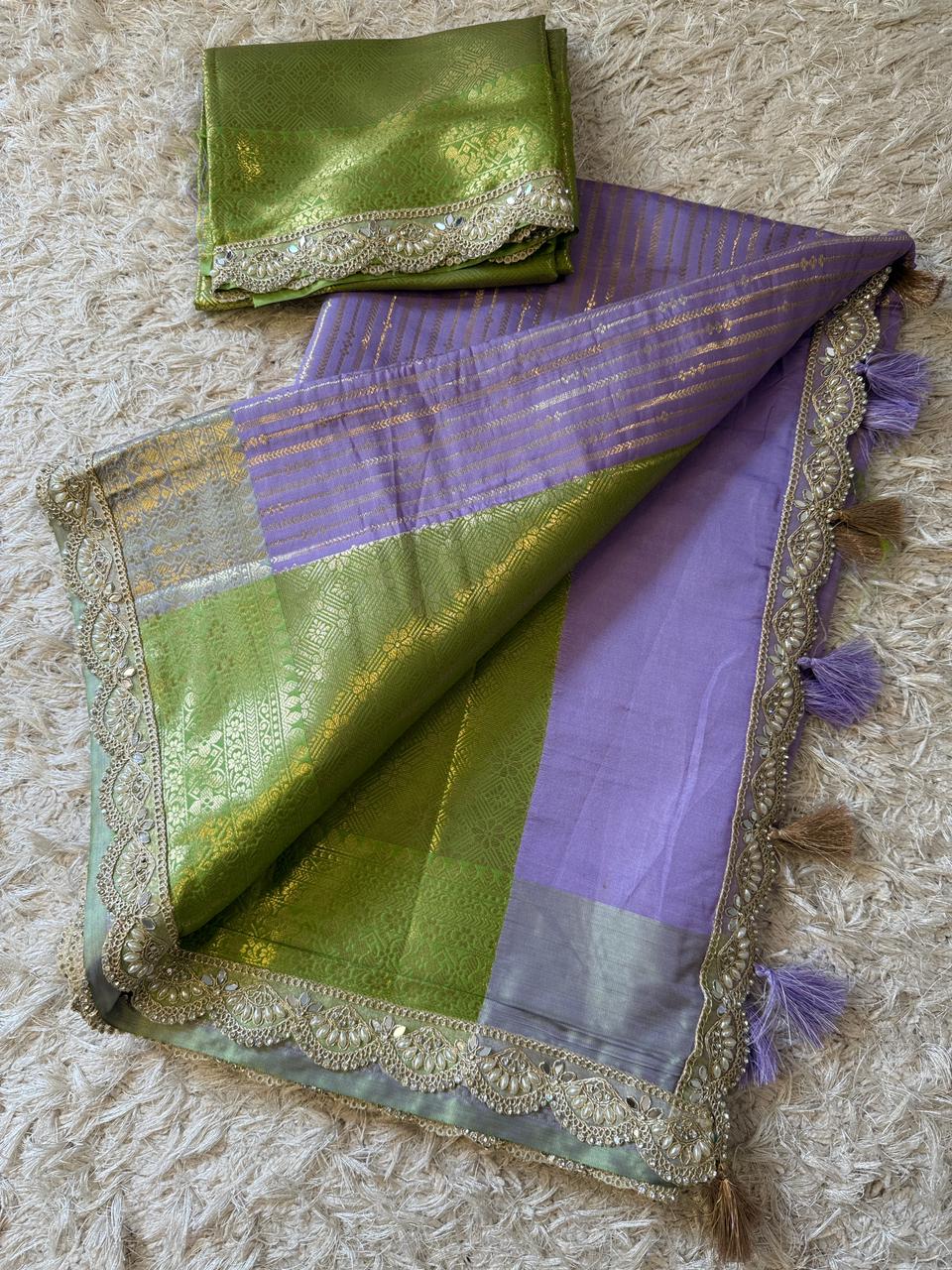 Banarasi Semi Katan Striped Silk Saree