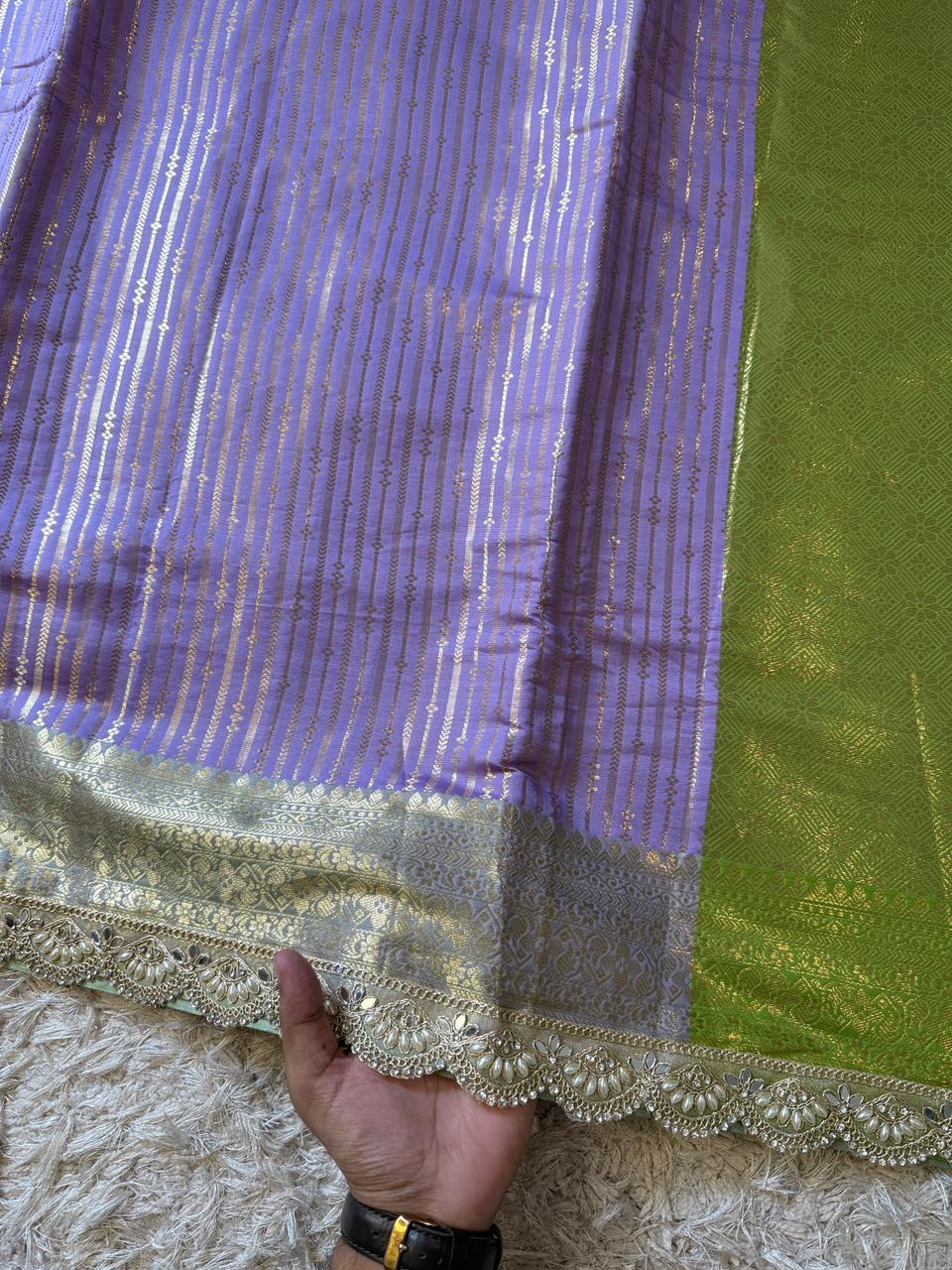 Banarasi Semi Katan Striped Silk Saree