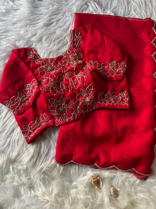 Soft Teby Silk Handwork cuttdana Work Sareee