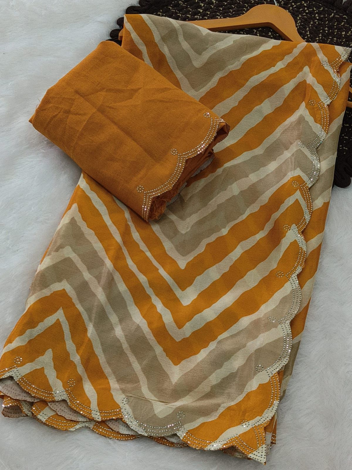 Chinon Lehriya Design Saree