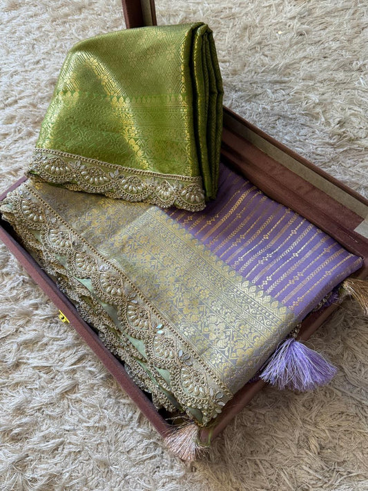 Banarasi Semi Katan Striped Silk Saree
