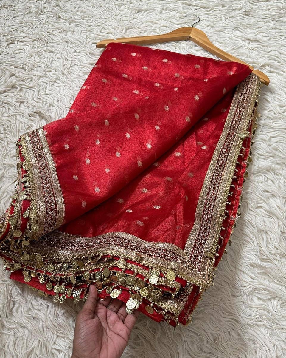 BANARASI SOFT BLOOD RED TISSUE SILK SAREE