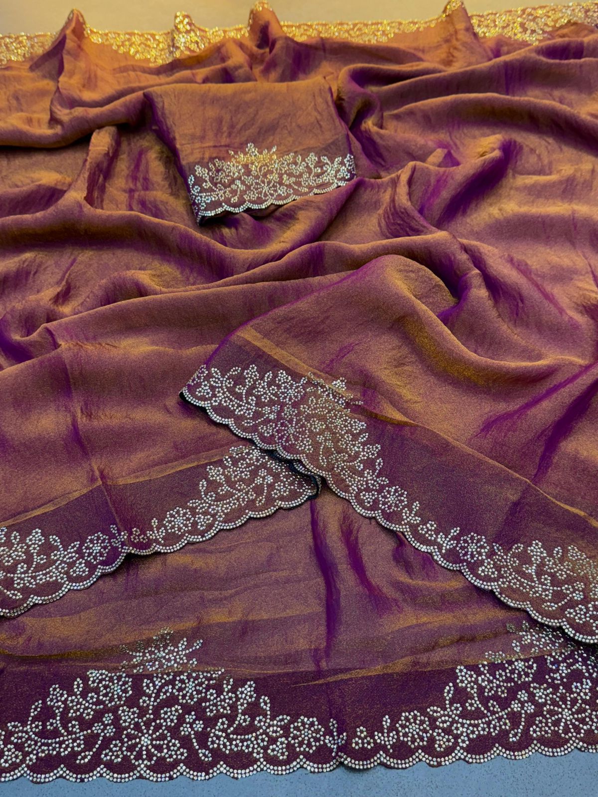 SOFT RICH GOLDEN MOSS FENDY SAREE