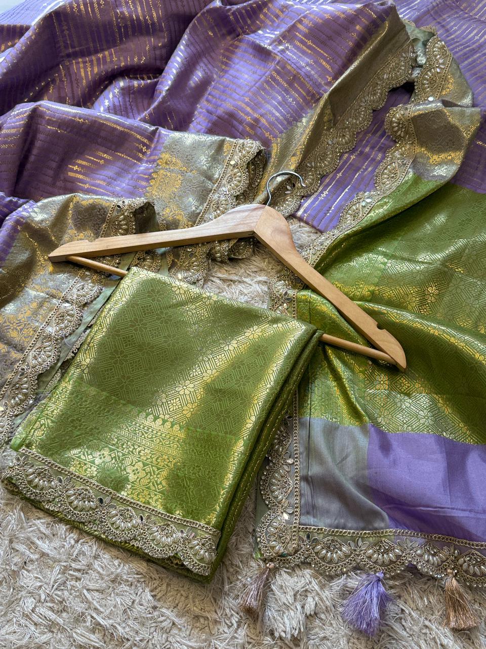 Banarasi Semi Katan Striped Silk Saree