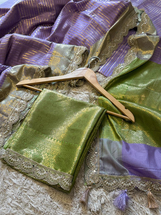 Banarasi Semi Katan Striped Silk Saree