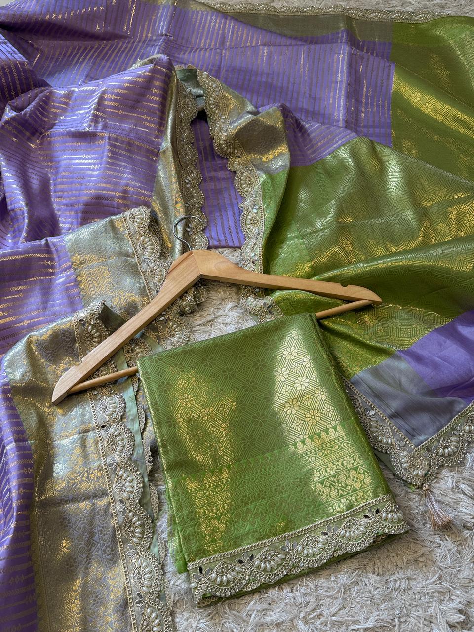 Banarasi Semi Katan Striped Silk Saree