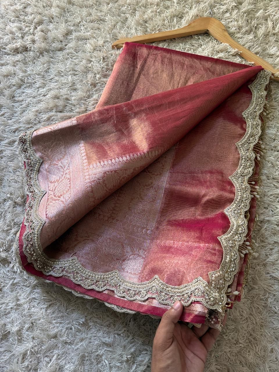 Banarasi Glass Plain Tissue Border Soft Saree