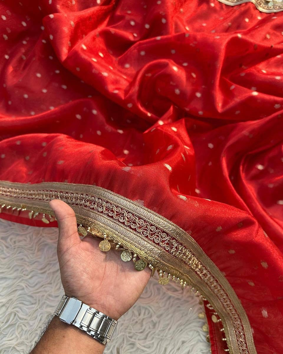 BANARASI SOFT BLOOD RED TISSUE SILK SAREE