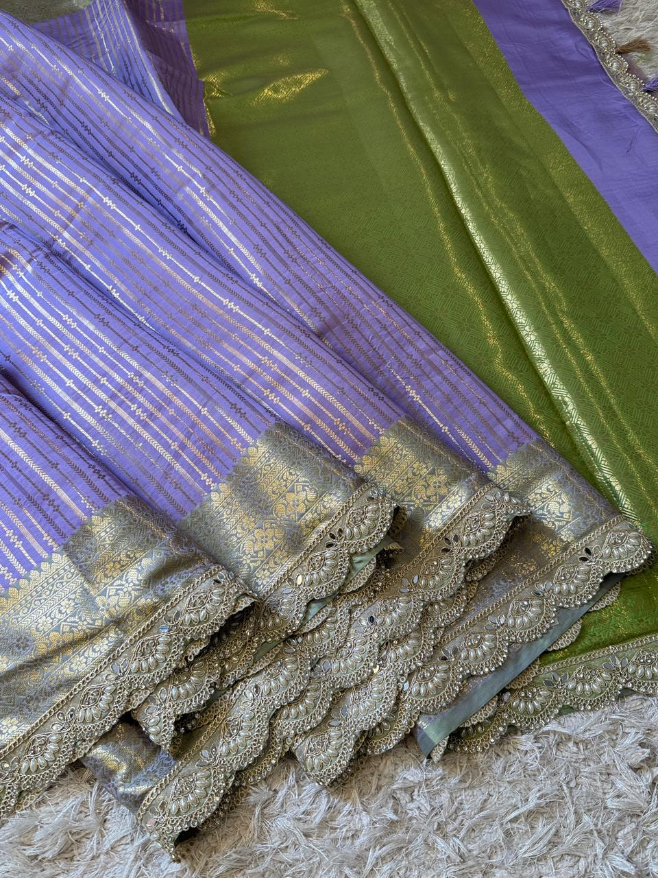 Banarasi Semi Katan Striped Silk Saree