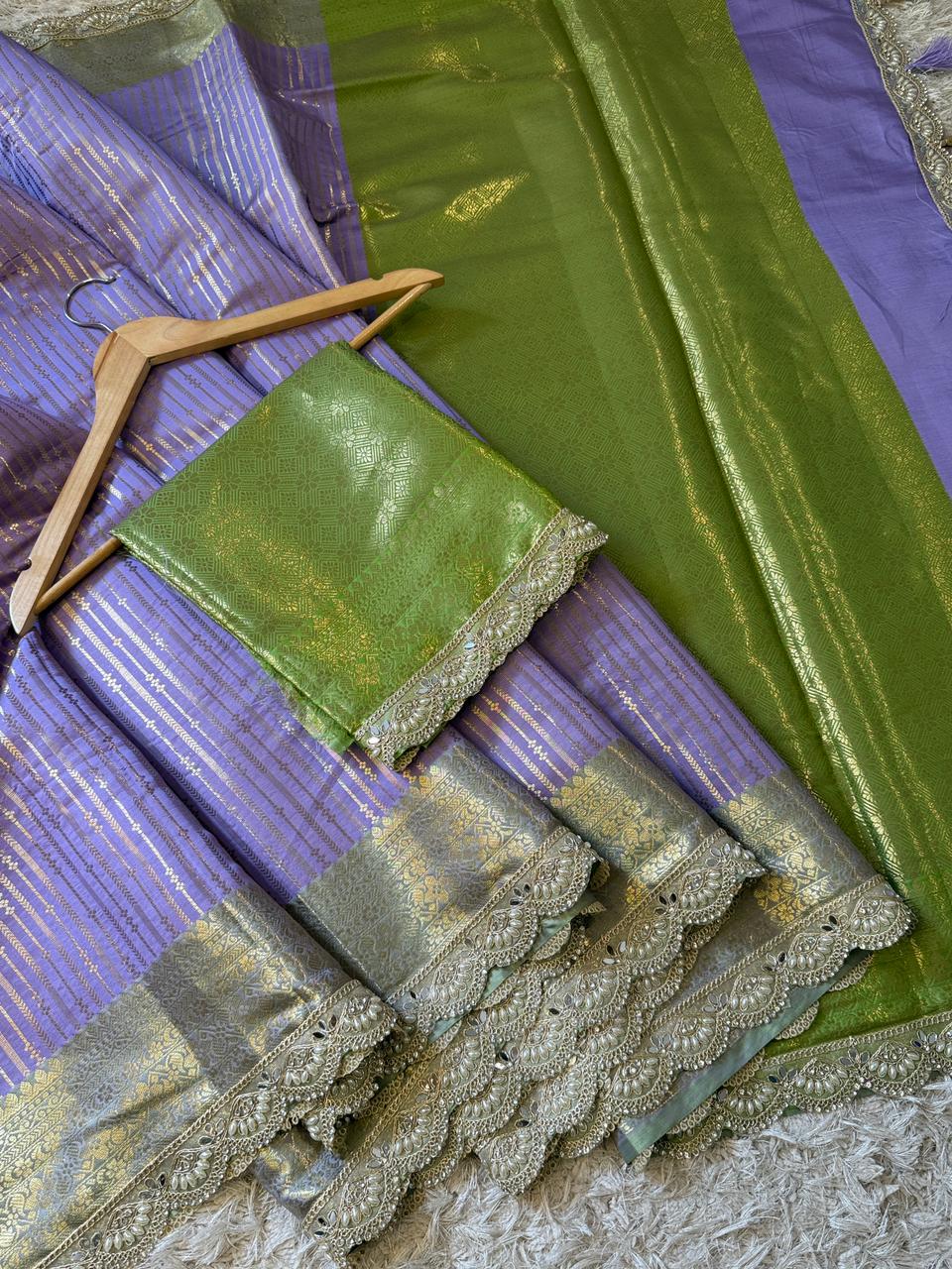 Banarasi Semi Katan Striped Silk Saree