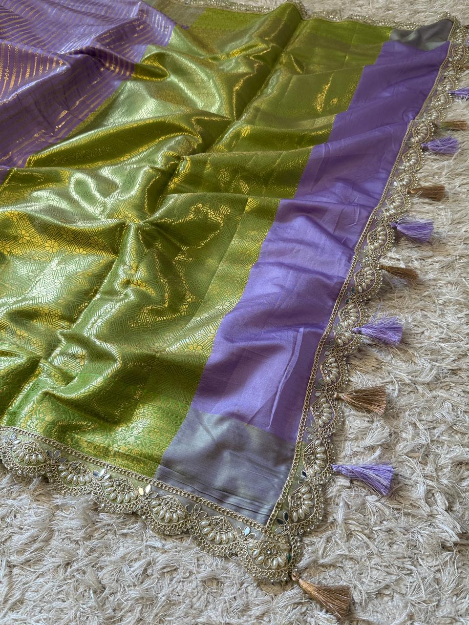 Banarasi Semi Katan Striped Silk Saree