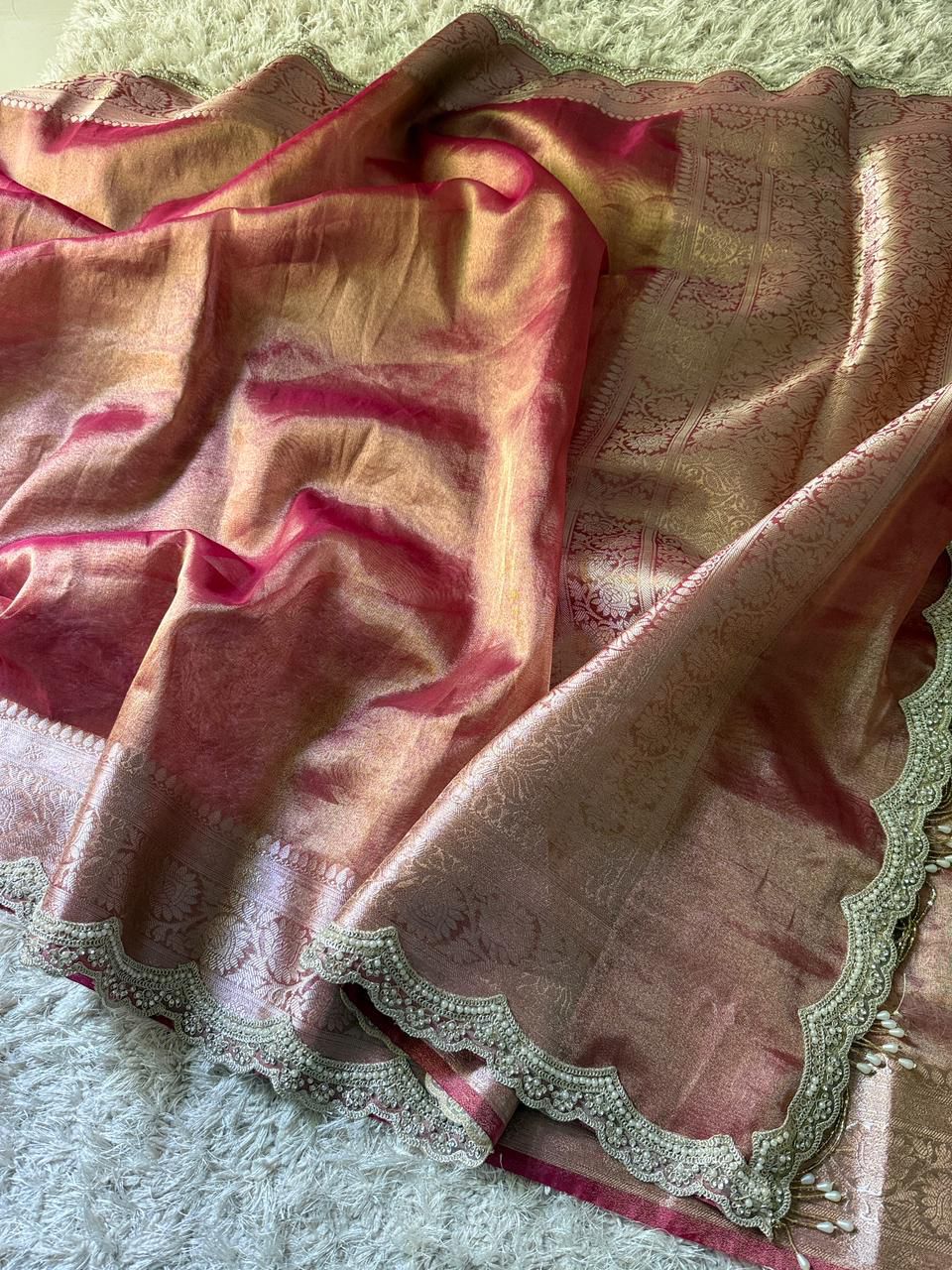 Banarasi Glass Plain Tissue Border Soft Saree